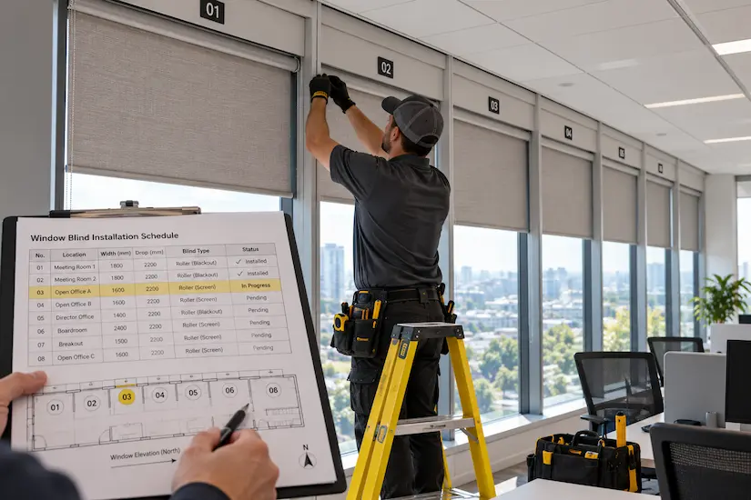 Fitter working from a numbered window schedule