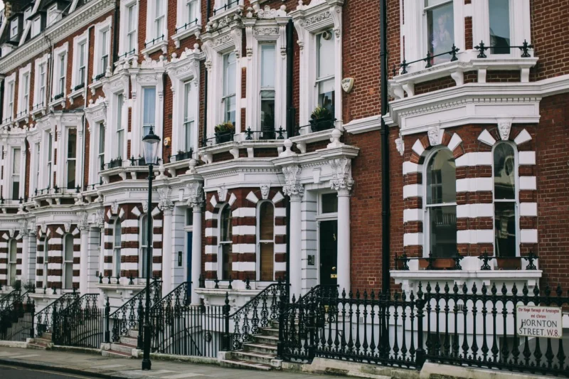 Victorian townhouses with bay windows in London