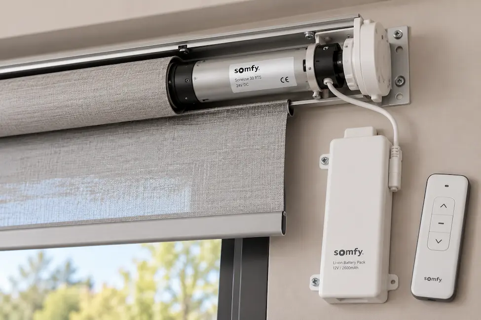 Motor tube and battery pack shown out of the blind